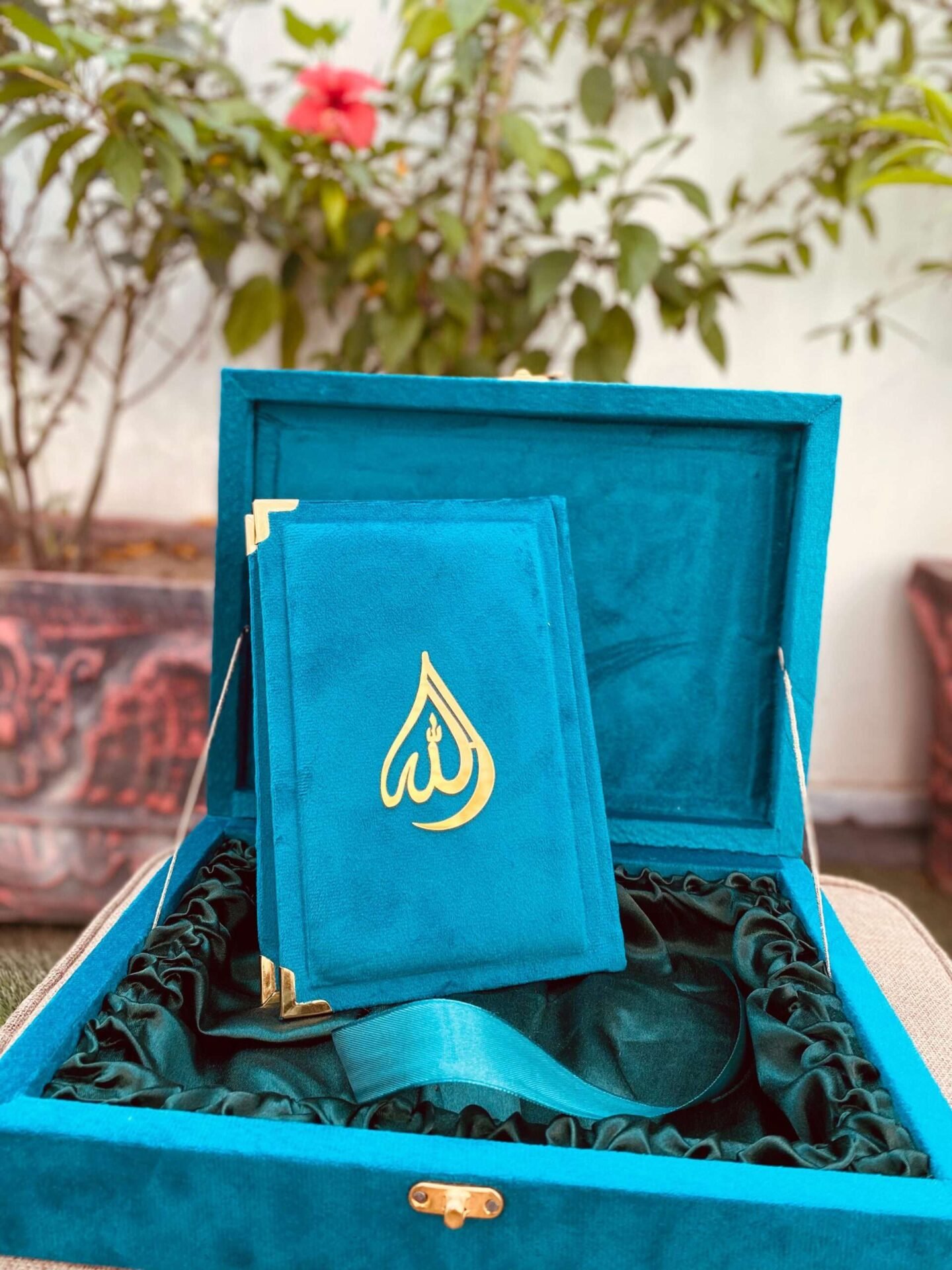 Fancy Quran e Pak-( Velvet With Wooden Rehl Box )